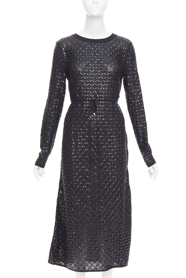 CHANEL black angora blend criss cross shine print knit dress FR36 S