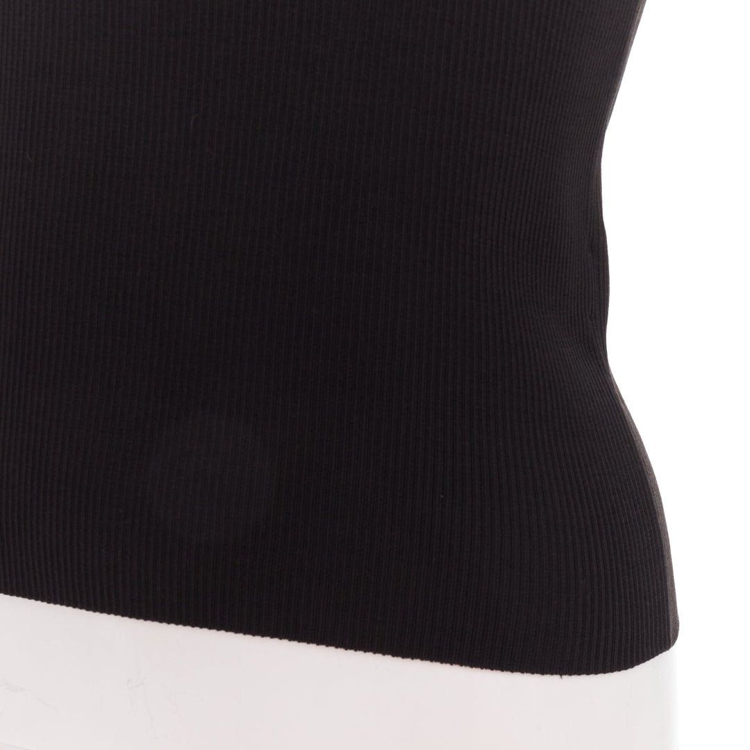 HERMES Vintage black cotton ribbed body con round neck vest XS