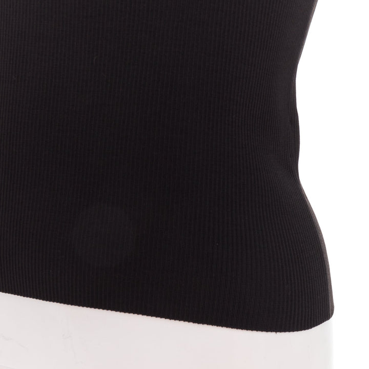 HERMES Vintage black cotton ribbed body con round neck vest XS