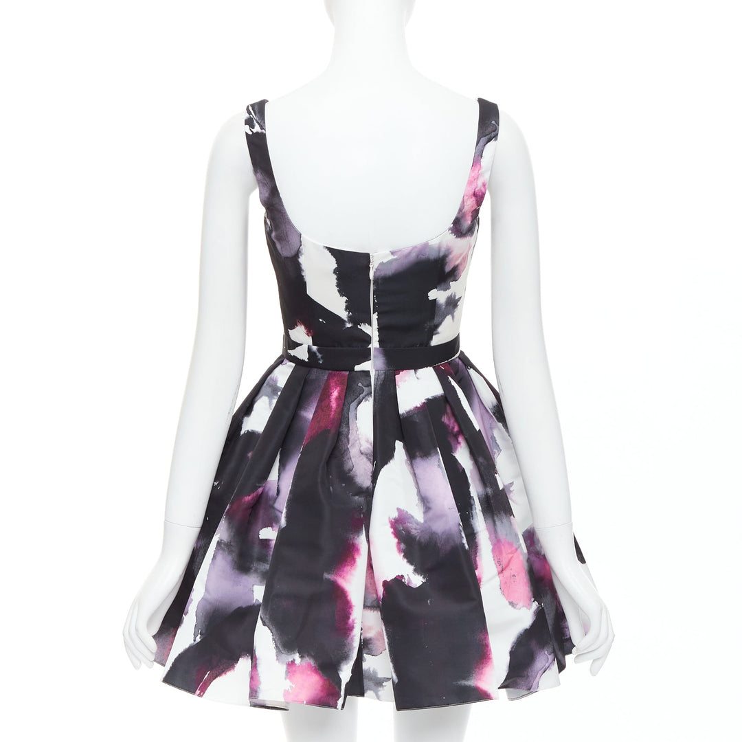 ALEXANDER MCQUEEN 2022 purple watercolor Graffiti flared short dress IT38 XS