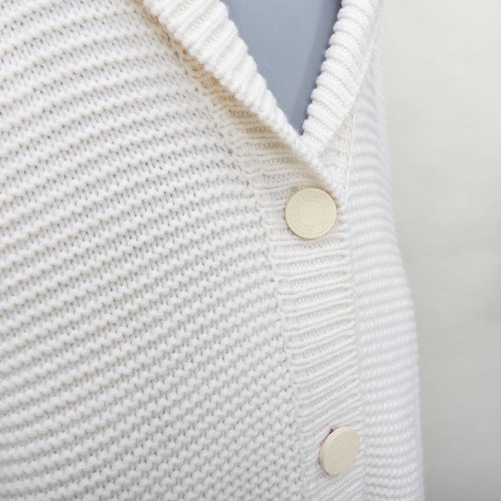 HERMES 100% cashmere off white leather logo buttons oversized cardigan FR34 XS