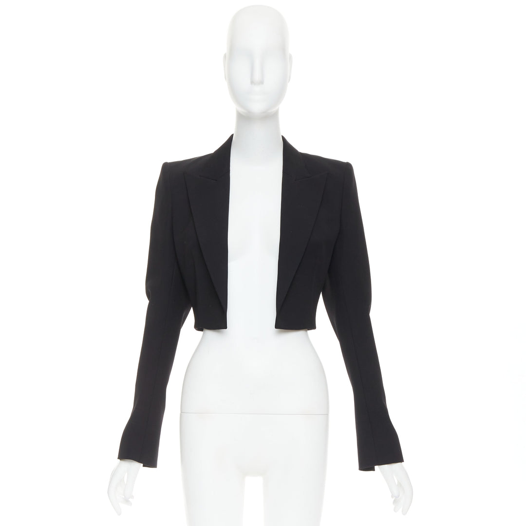 ALEXANDRE VAUTHIER COUTURE black peak lapel cropped blazer short tuxedo jacket