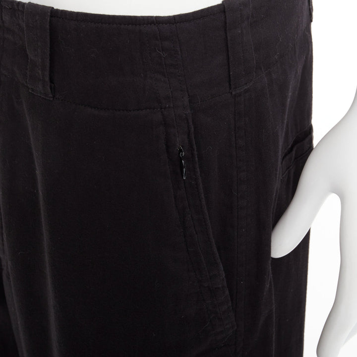 YOHJI YAMAMOTO HOMME black cotton zip pocket wide drawstring pants JP4 XL