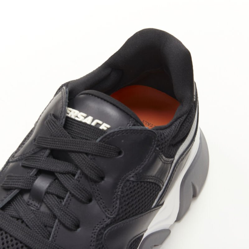 VERSACE Squalo black leather mesh chunky sneakers D41 EU45.5 US12.5