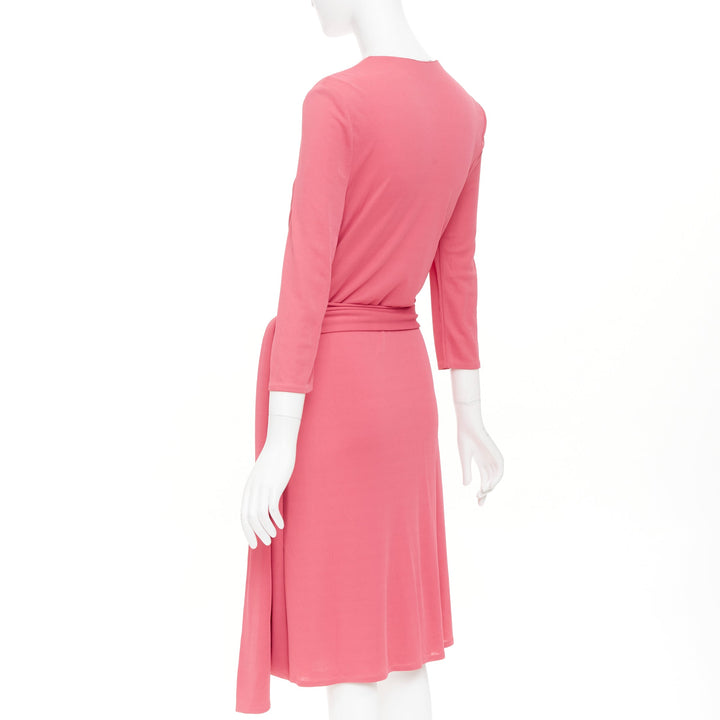 GUCCI 2007 pink viscose gold link buckle asymmetric drape wrapped midi dress M