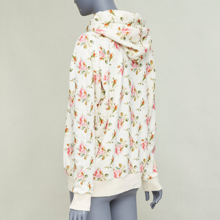 GUCCI 2017 ivory pink floral logo print jersey  hoodie XS
