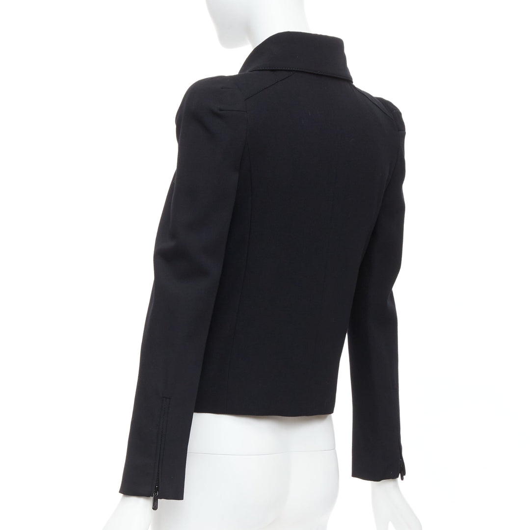 GUCCI 2007 black wool blend 3D shoulder biker crop jacket IT38 XS