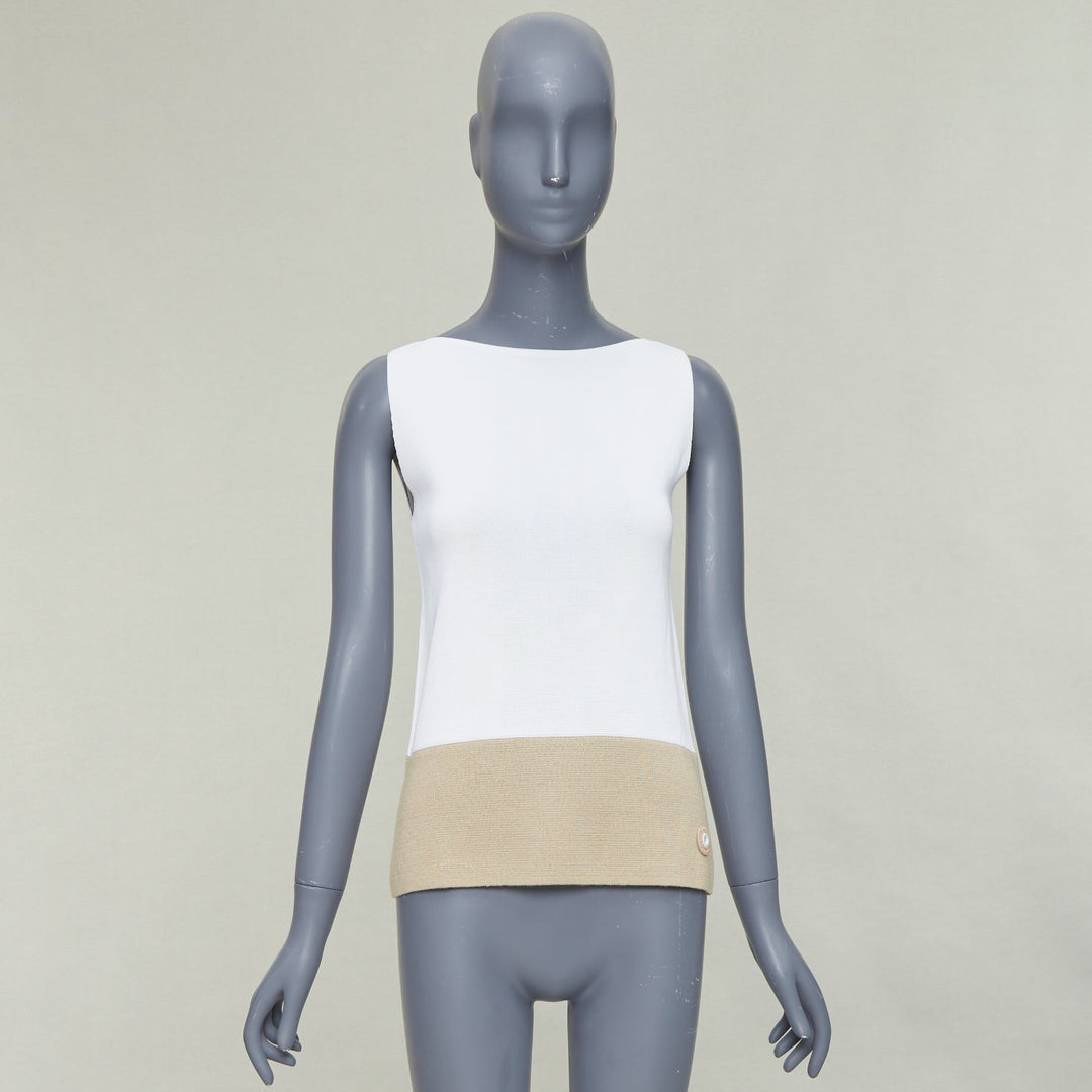 BALENCIAGA 2014 cream beige rayon linen blend bicolor bateau neck vest FR36 S