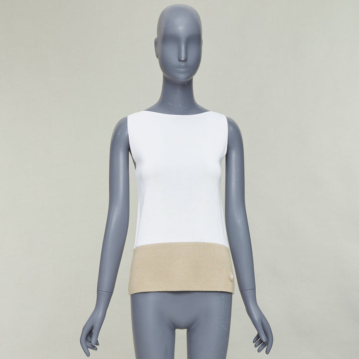 BALENCIAGA 2014 cream beige rayon linen blend bicolor bateau neck vest FR36 S
