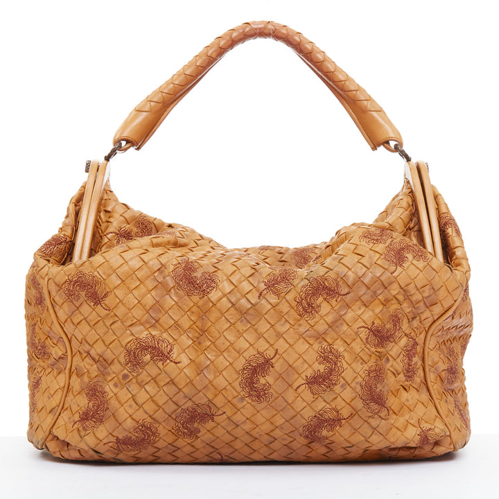 BOTTEGA VENETA 2009 Runway Duette Hobo tan brwn plume Intrecciato woven bag