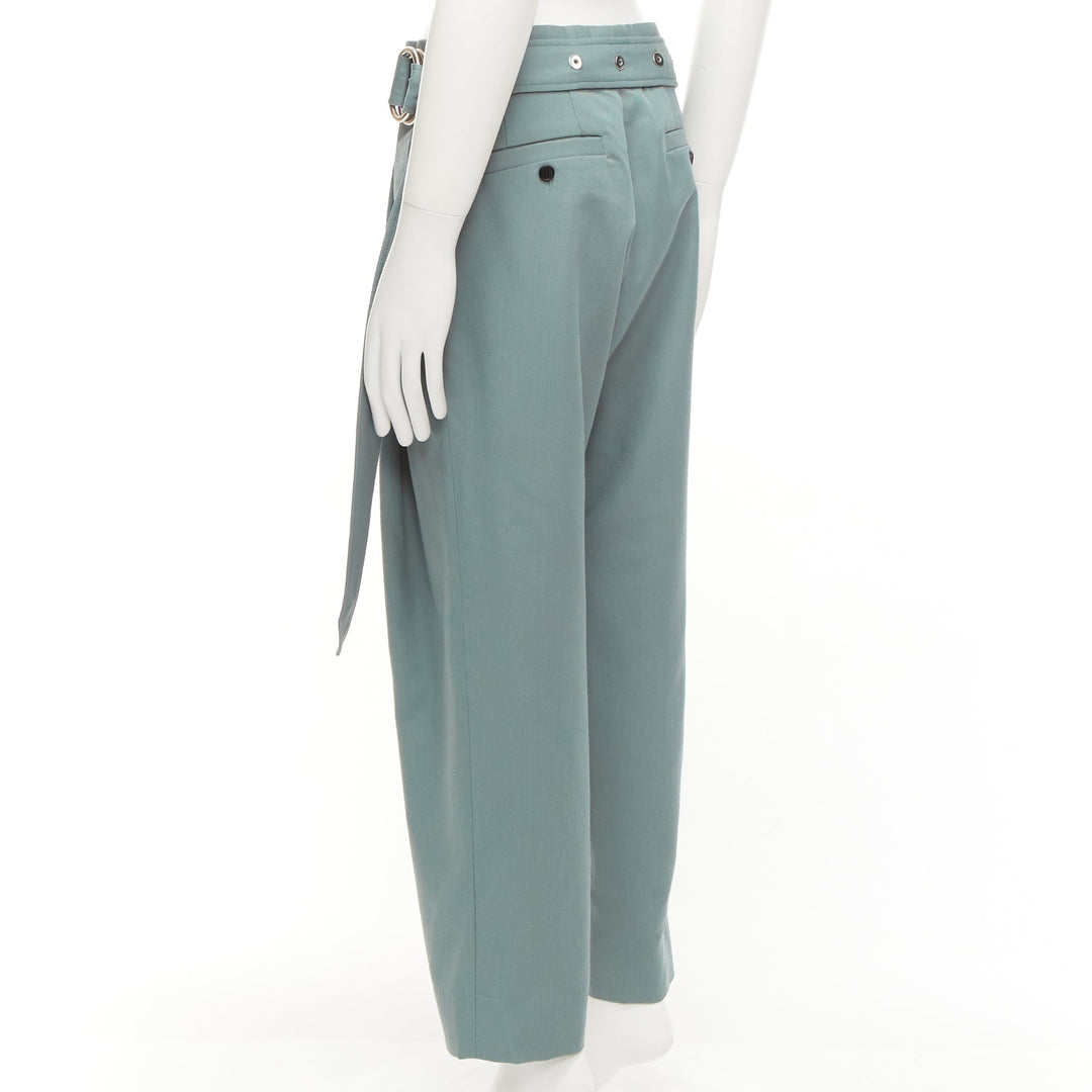 WOOYOUNGMI green eyelet oversized buckles belt cropped trousers IT46 S