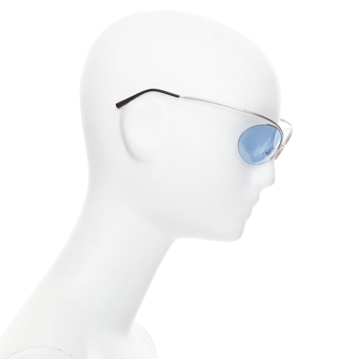 CHANEL Vintage 2000 Runway silver blue metal futuristic rimless sunglasses