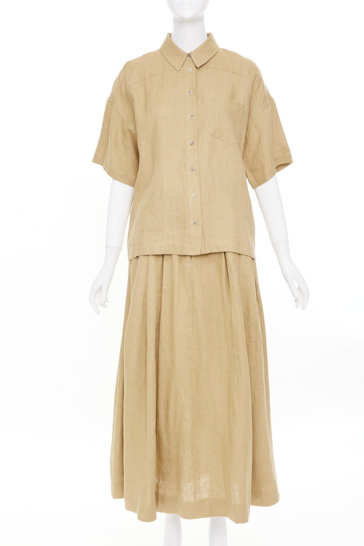 MARA HOFFMAN 2022 sand hemp utility short sleeve shirt midi skirt set XS