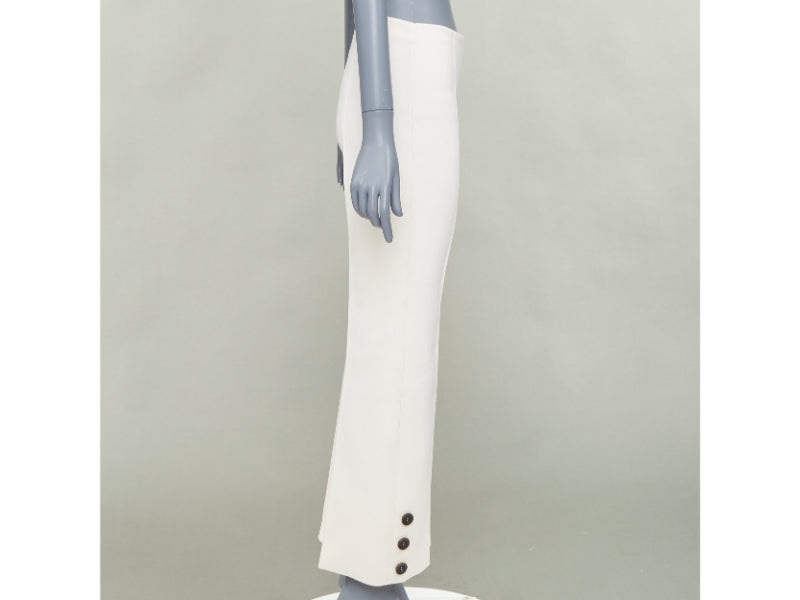 SONIA RYKIEL cream brown horn button embellished hem flare pants