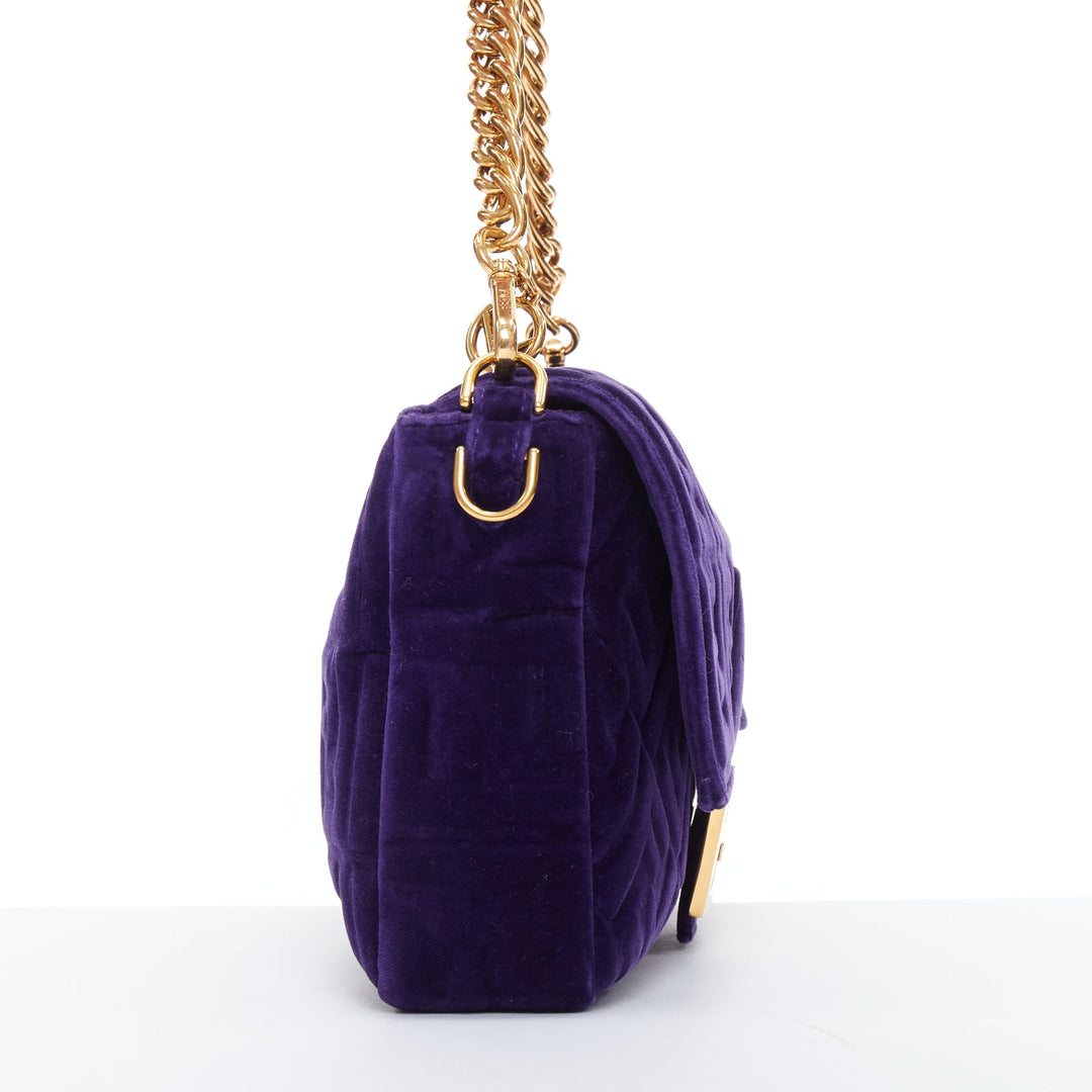 FENDI Baguette Viola Plus Vellto FF embossed purple velvet crossbody bag