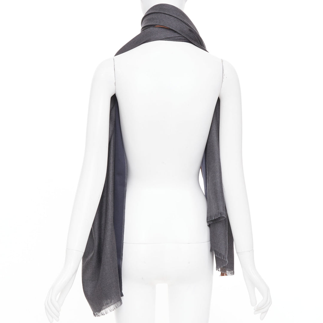 LORO PIANA Balat Stola grey navy camel cashmere silk fringe lightweight scarf