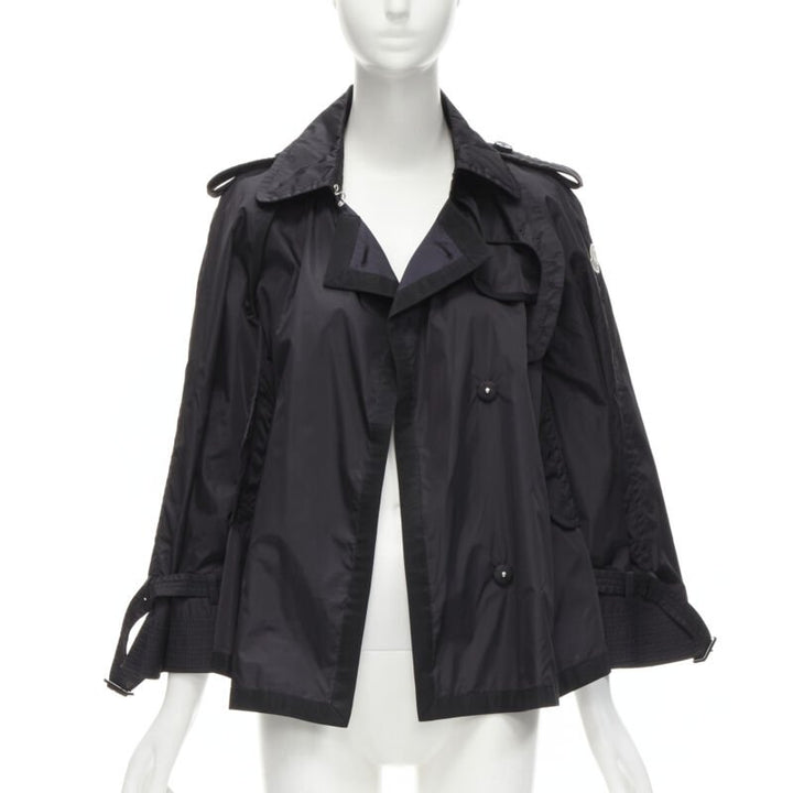 MONCLER Yukiko Giubbotto black snap buttons collared windbreaker poncho Sz.0 XS