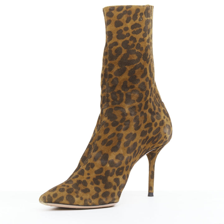 AQUAZZURA Montmartre brown leopard print suede pointy boots EU36