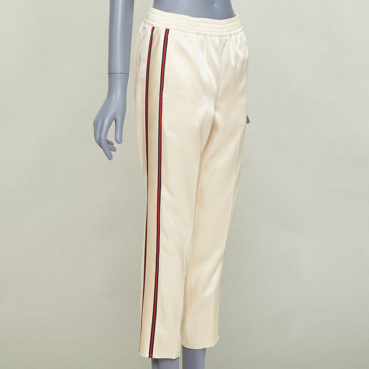 GUCCI 2016  ivory acetate navy red web mid waist cropped track pants IT38 XS