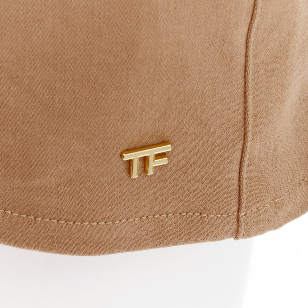 TOM FORD khaki cotton TF logo black blend leather trim mini shorts 25"
