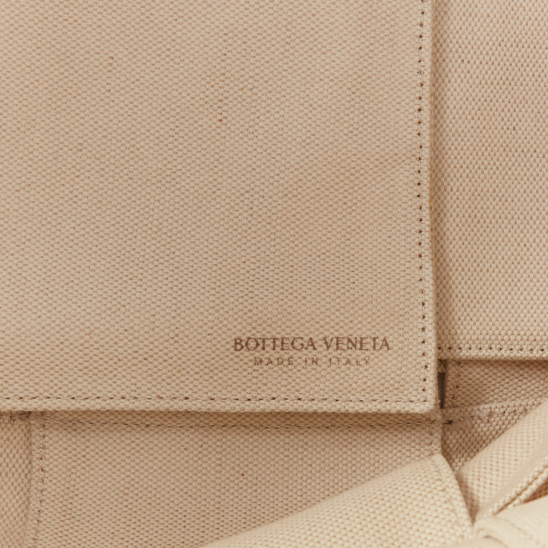 BOTTEGA VENETA Large Arco Intrecciato weave off white canvas black leather tote