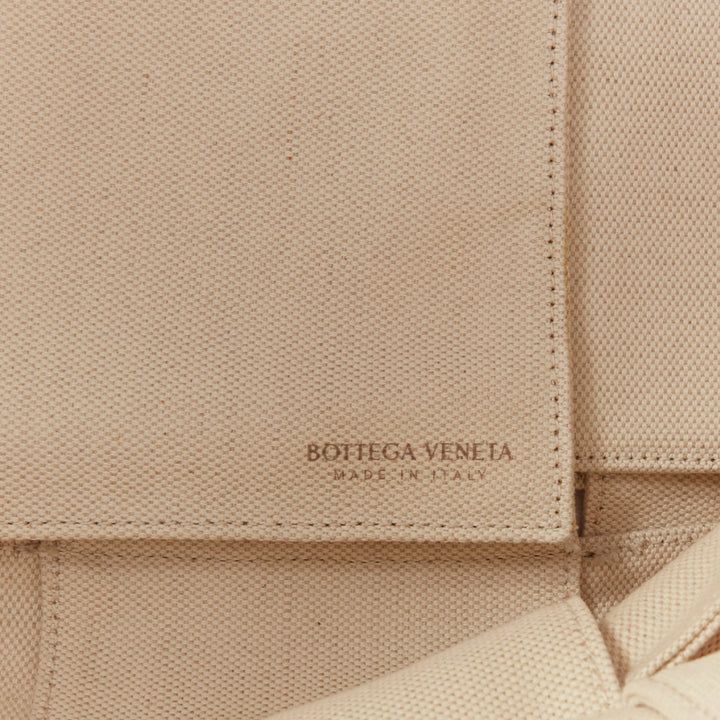 BOTTEGA VENETA Large Arco Intrecciato weave off white canvas black leather tote