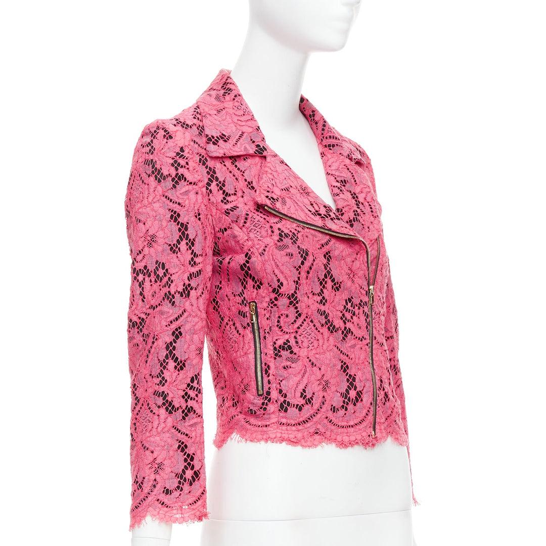 MSGM pink cotton blend lace side zip cropped biker jacket IT40 S