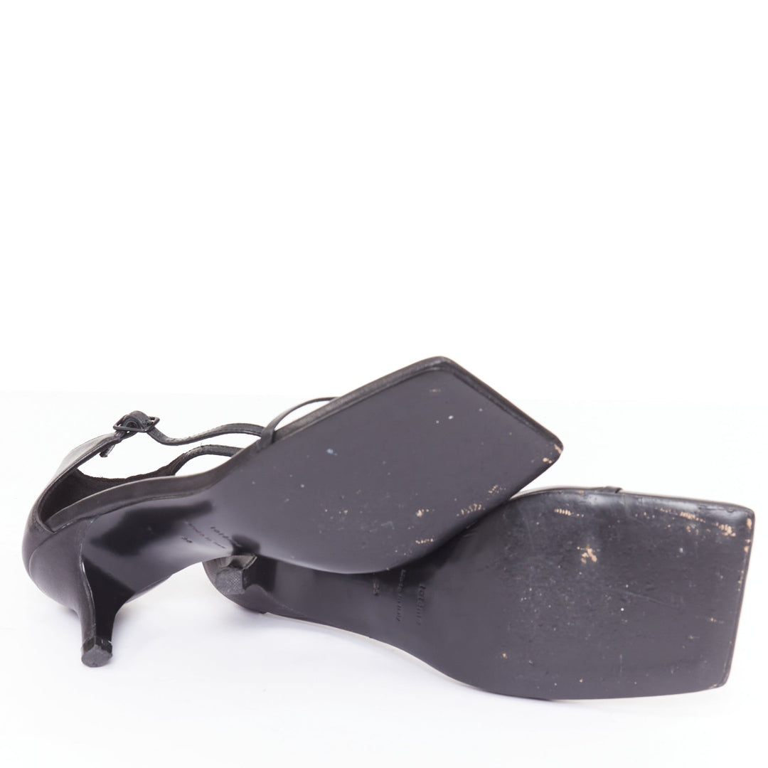 TOTEME The Strappy Heel 55 black leather square toe thin strap sandals EU36