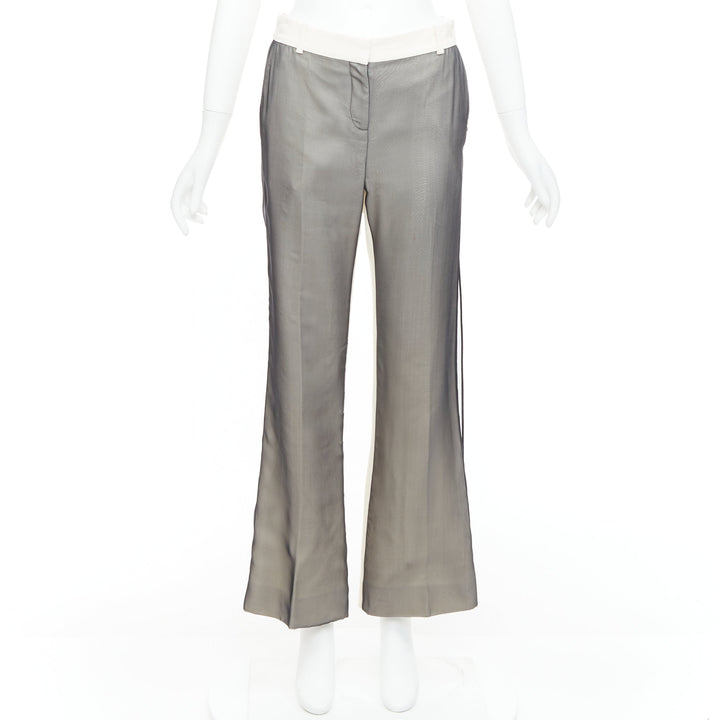 CELINE Phoebe Philo black cream sheer silk overlay wide pants FR34 XS