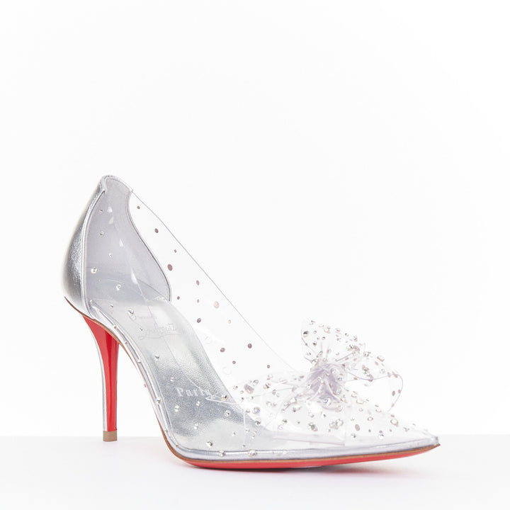 CHRISTIAN LOUBOUTIN Bridal Jelly Strass 80 silver crystal PVC bow pump EU38