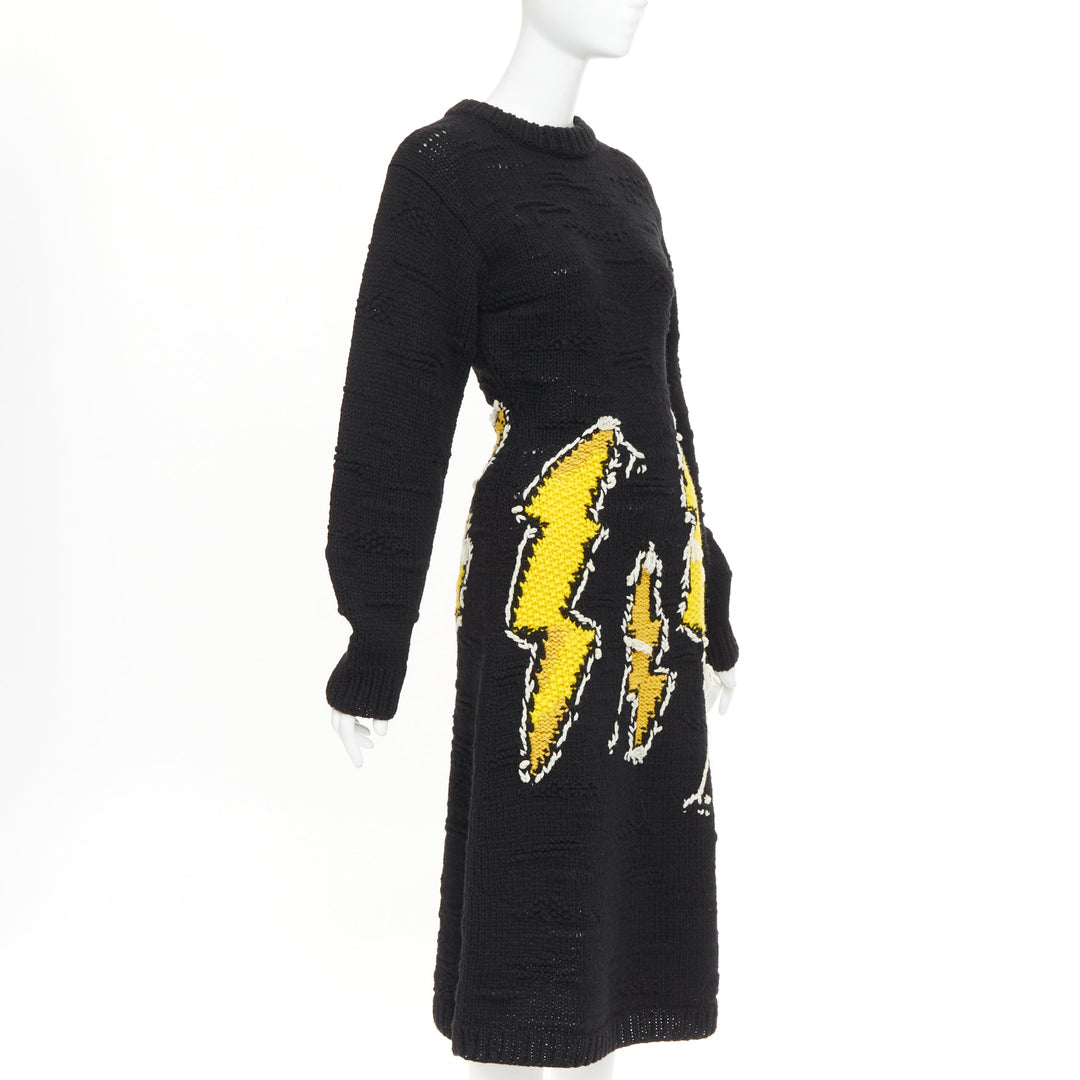 PRADA 2019 Runway Frankenstein black yellow Intarsia edge dress IT
