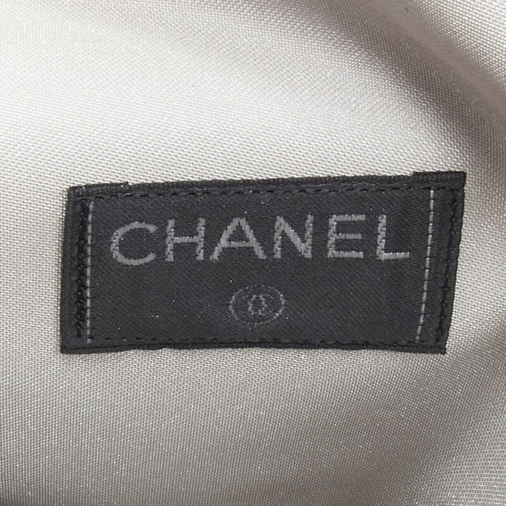 CHANEL 1990's Vintage silver nylon logo strap CC buckle square flap waist bag