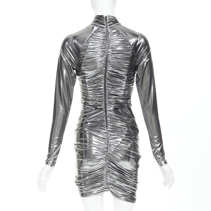 FERRAGAMO Maximilian Davis 2023 Runway metallic silver lame wrapped dress IT42 M