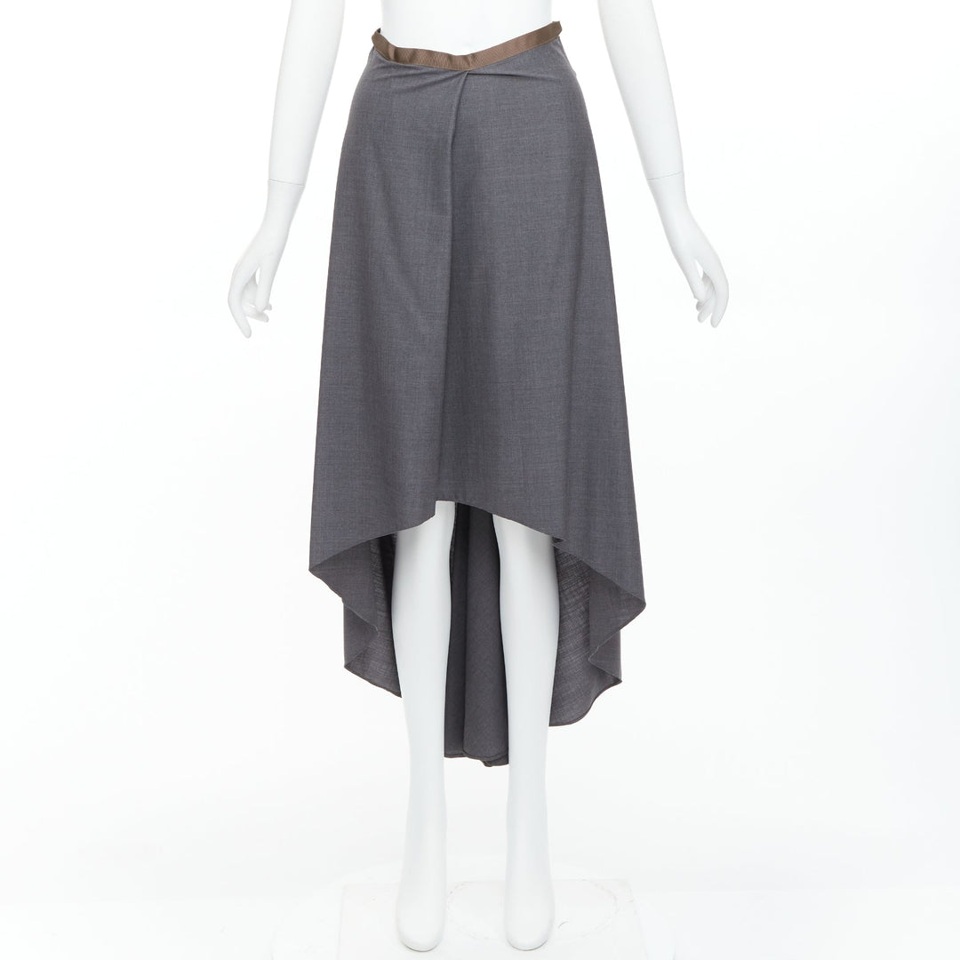 BRUNELLO CUCINELLI grey virgin wool drape high low skirt IT36 XXS