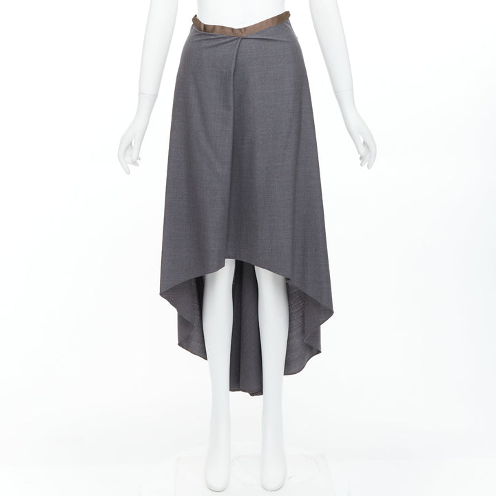 BRUNELLO CUCINELLI grey virgin wool drape high low skirt IT36 XXS
