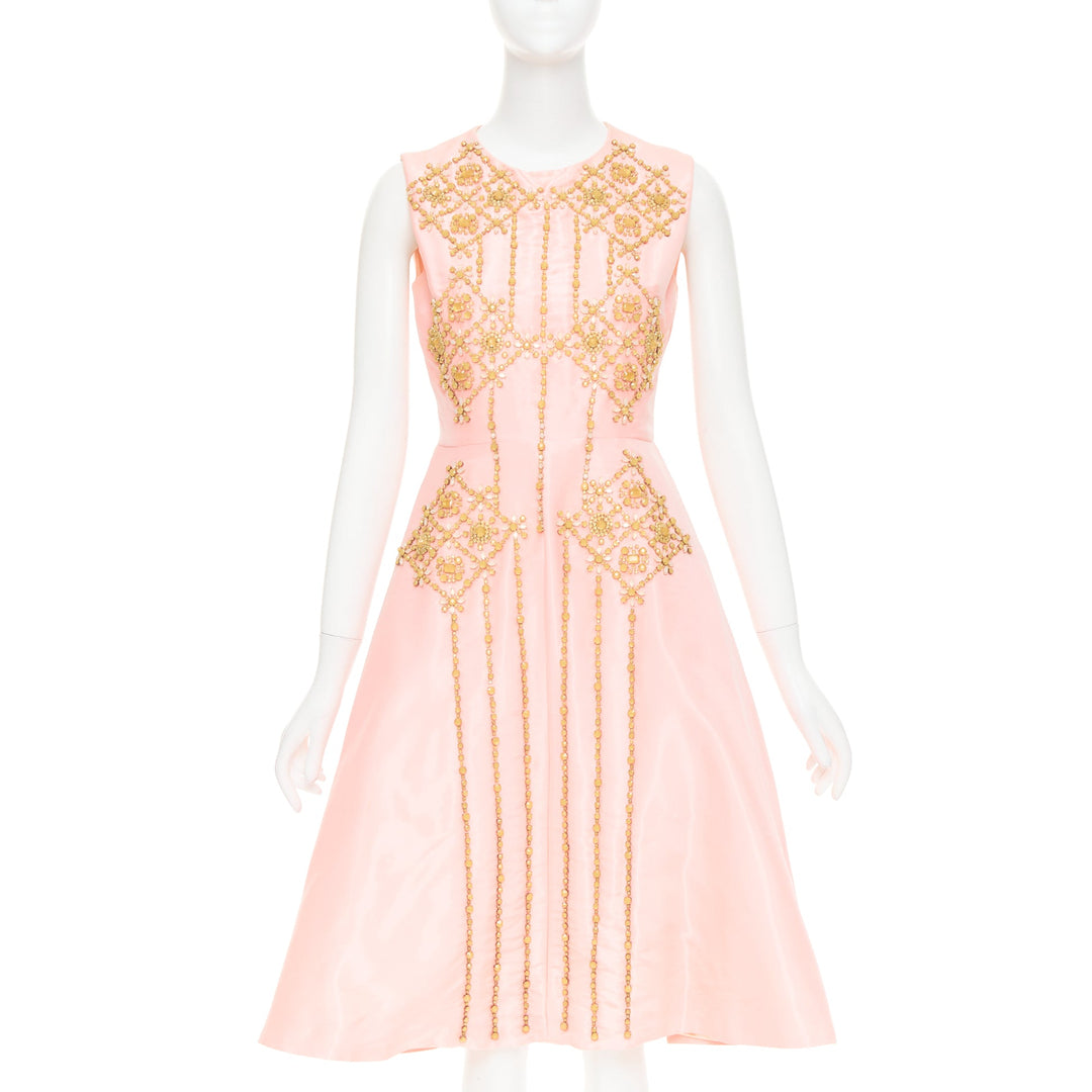 ROKSANDA ILINCIC 2013 pink silk shantung yellow crystal embellished dress UK10 M