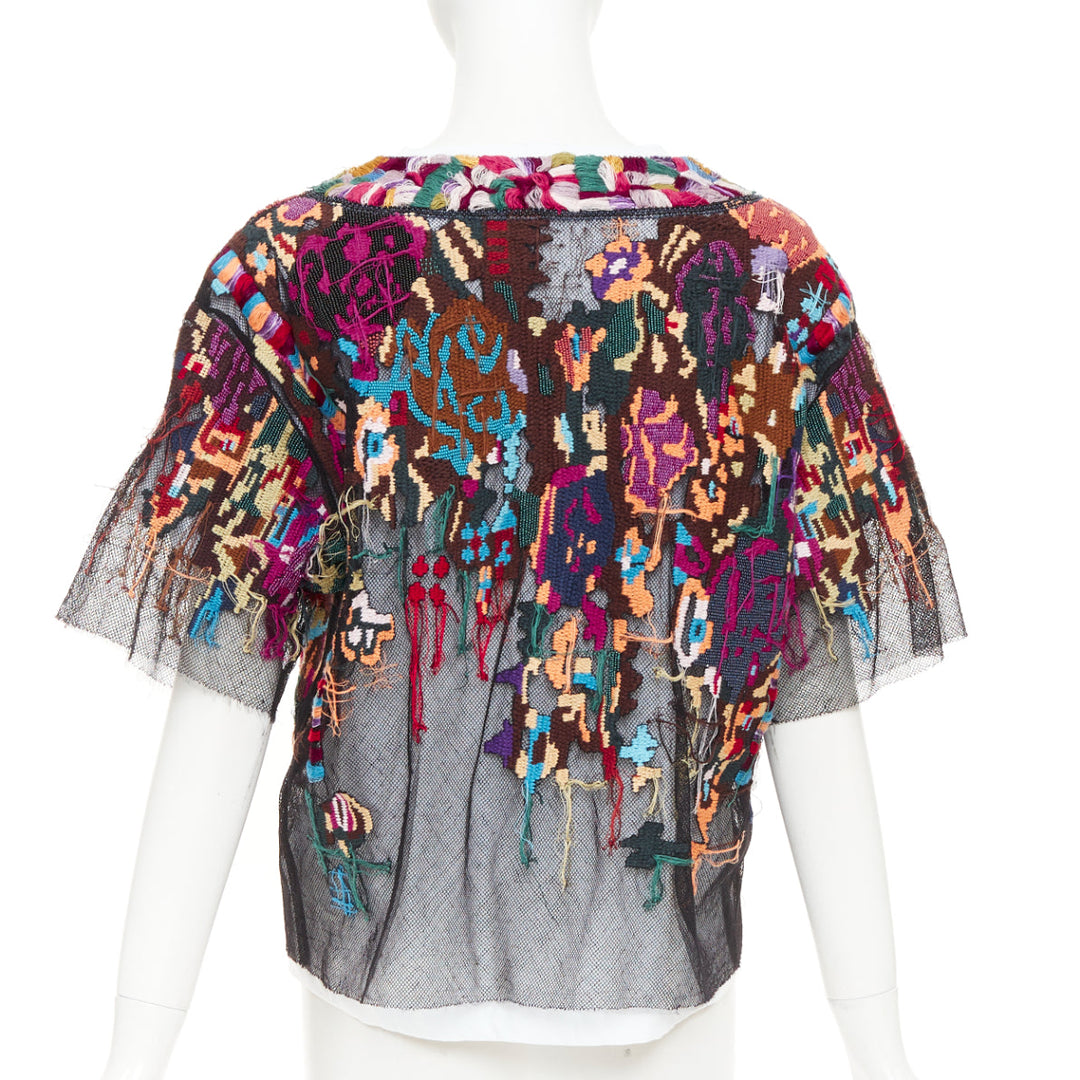 VALENTINO multicolor layered tapestry embroidered tulle blouse top S