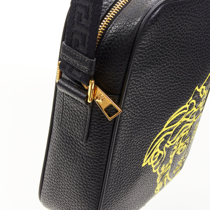 VERSACE Pop Medusa black yellow calf Greca nylon strap crossbody bag