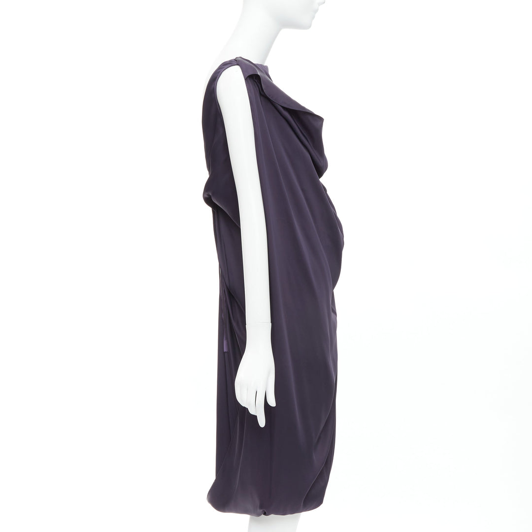 LANVIN Les 10 Ans navy acetate silk draped front zip back midi dress FR38 M