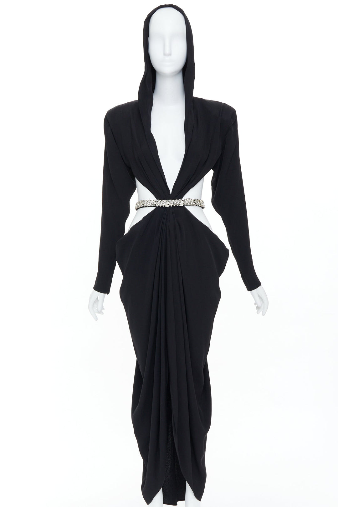 ALEXANDRE VAUTHIER COUTURE SS2023 Runway crystal belted open waist hooded dress