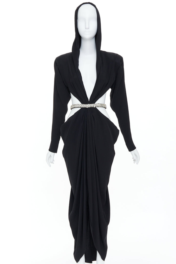 ALEXANDRE VAUTHIER COUTURE SS2023 Runway crystal belted open waist hooded dress