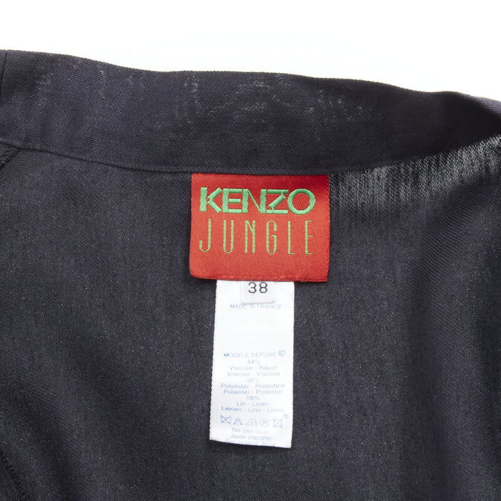 KENZO JUNGLE Vintage black linen sheer degrade damask kimono jacket FR38 S
