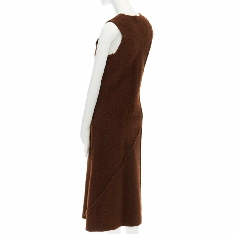 COMME DES GARCONS 1993 brown reversed seam fuzzy plush wool midi dress M