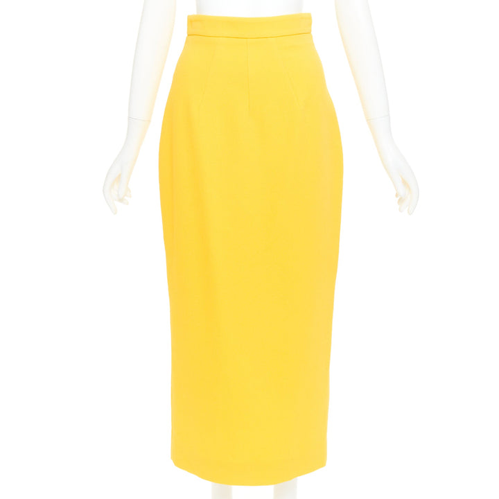 EMILIA WICKSTEAD yellow double crepe high waisted darted pencil skirt UK8 S