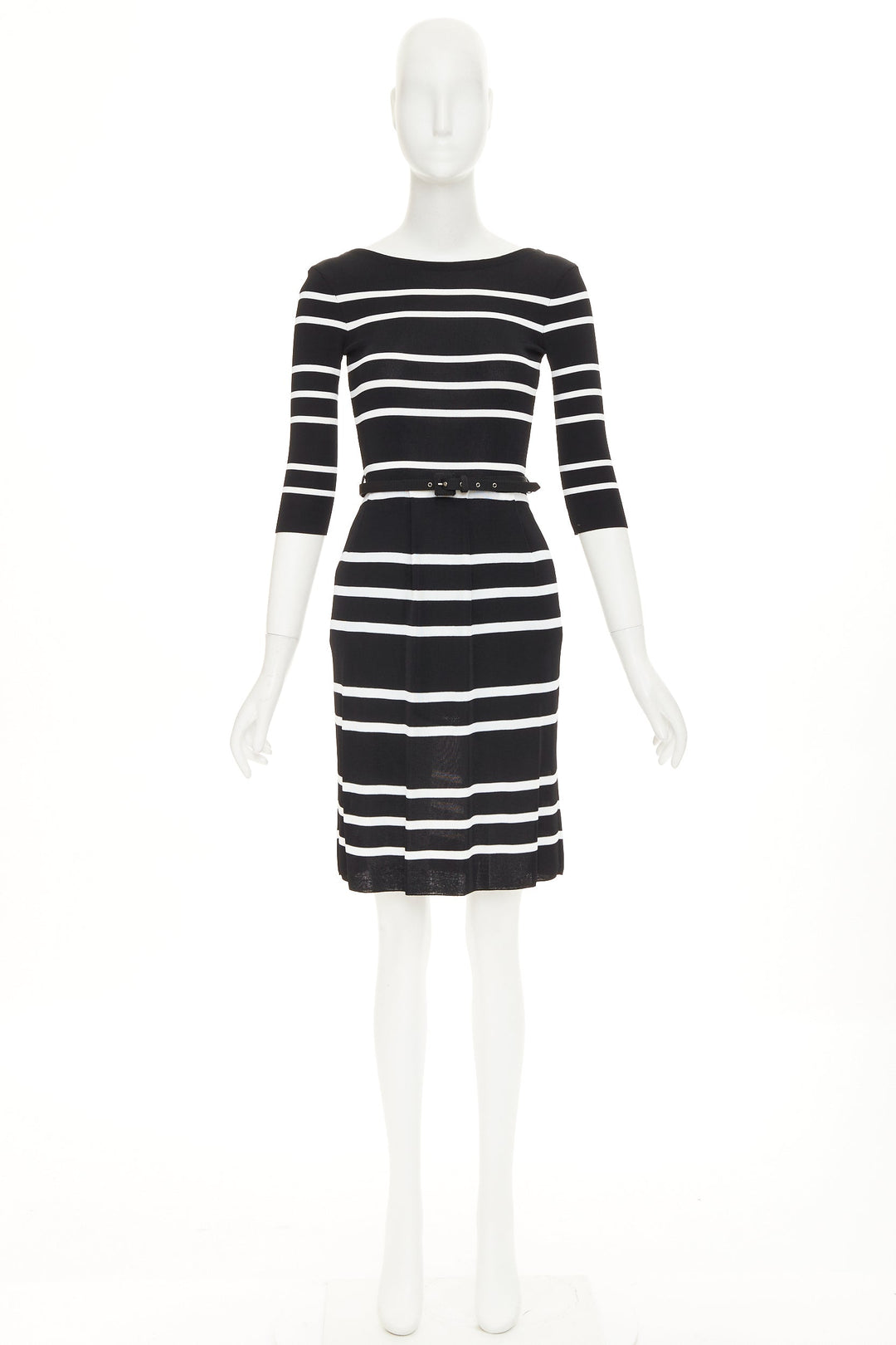CHRISTIAN DIOR Mariniere striped knit belted viscose blend sheath dress FR34 XS