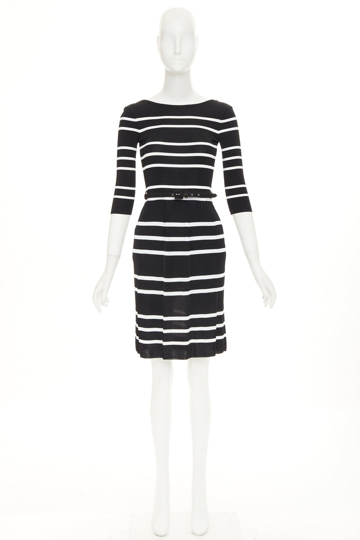 CHRISTIAN DIOR Mariniere striped knit belted viscose blend sheath dress FR34 XS