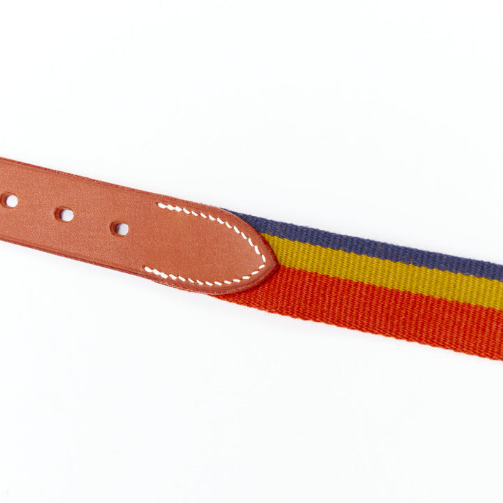 HERMES Rocabar III Dog Collar brown leather PHW logo rainbow