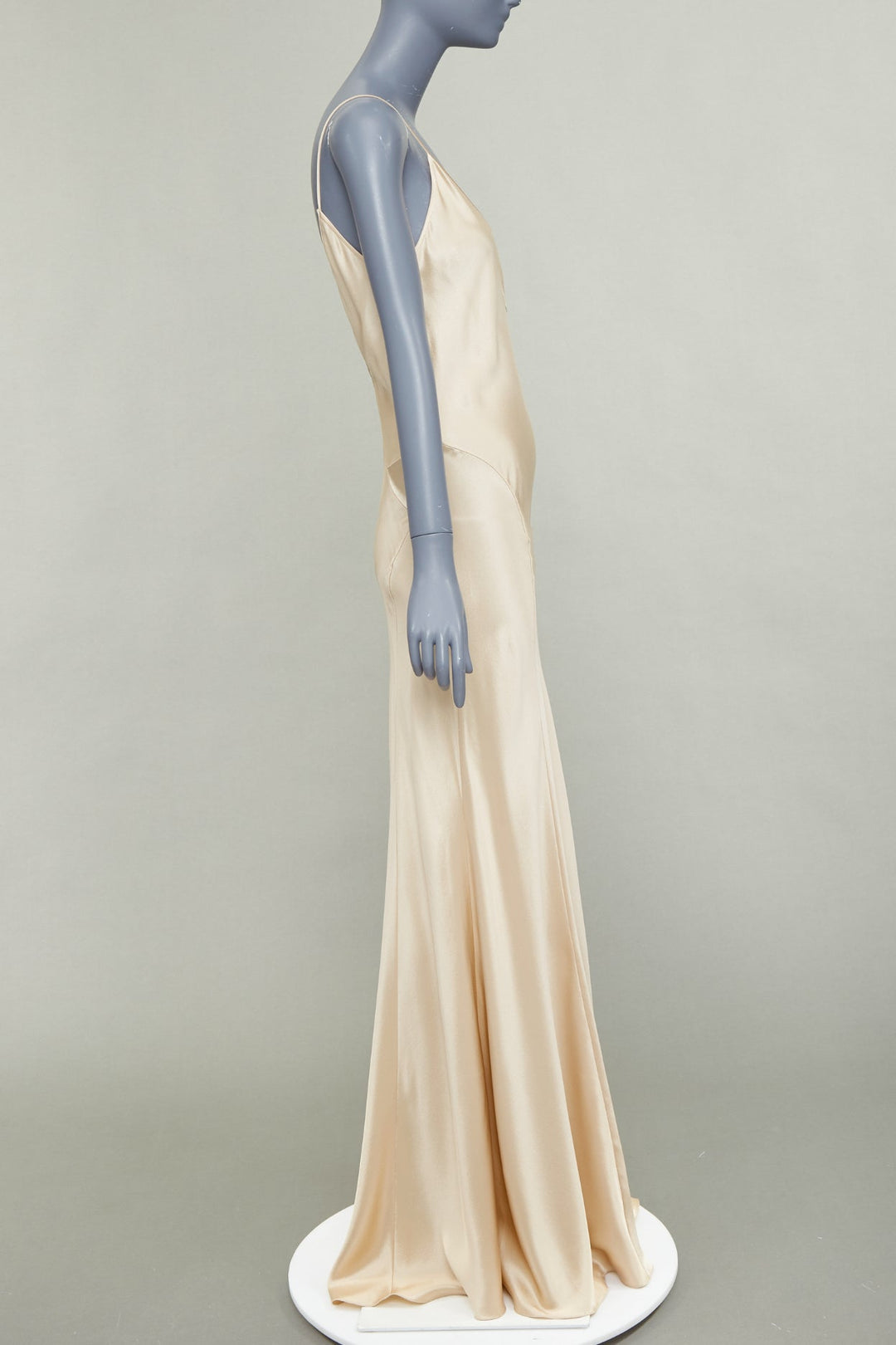 SAINT LAURENT 2024 rose champagne silk satin plunge contour panel gown FR38 M