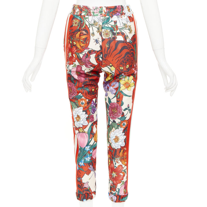 GUCCI 2018 red multicolor Flora Tiger logo web tape trackpants XS
