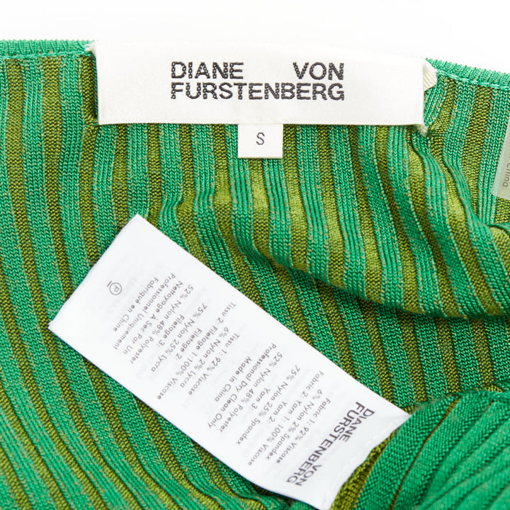 DIANE VON FURSTENBERG green ribbed deep V long wrap dress S